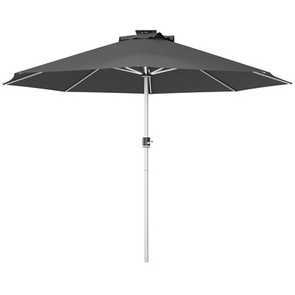 Outsunny 3m Parasol, with Solar-Powered LED Lights - Grey