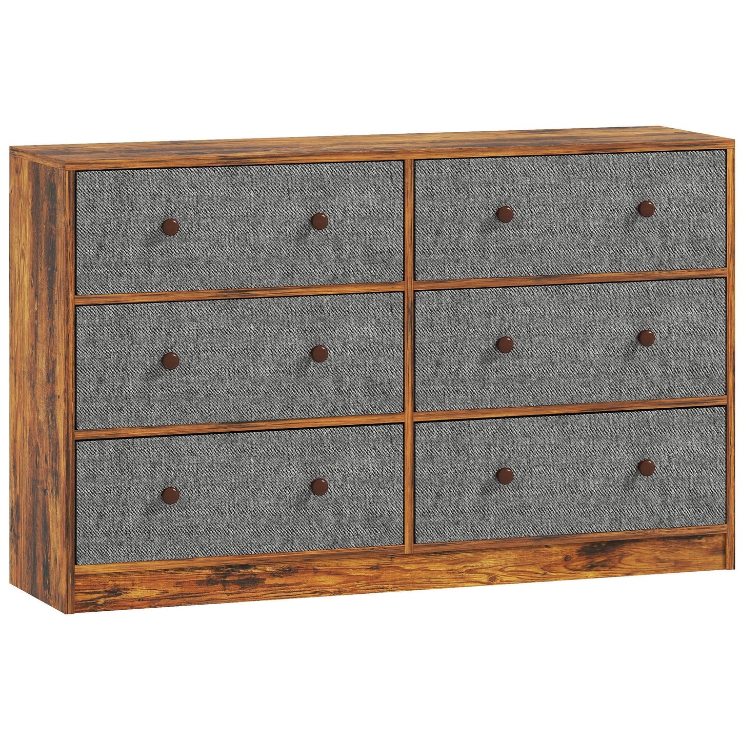HOMCOM Chest of Drawers, Dresser with 6 Fabric Drawers - Grey and Rustic Brown