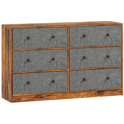 HOMCOM Chest of Drawers, Dresser with 6 Fabric Drawers - Grey and Rustic Brown