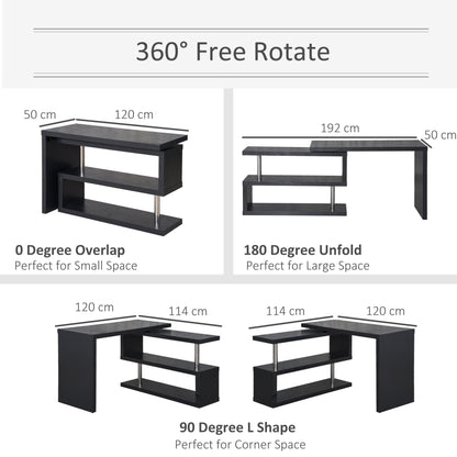 HOMCOM L Shaped Desk with 360 degrees Rotating Storage Shelves, Corner Computer Desk, Space Saving Study Table for Home Office, Black