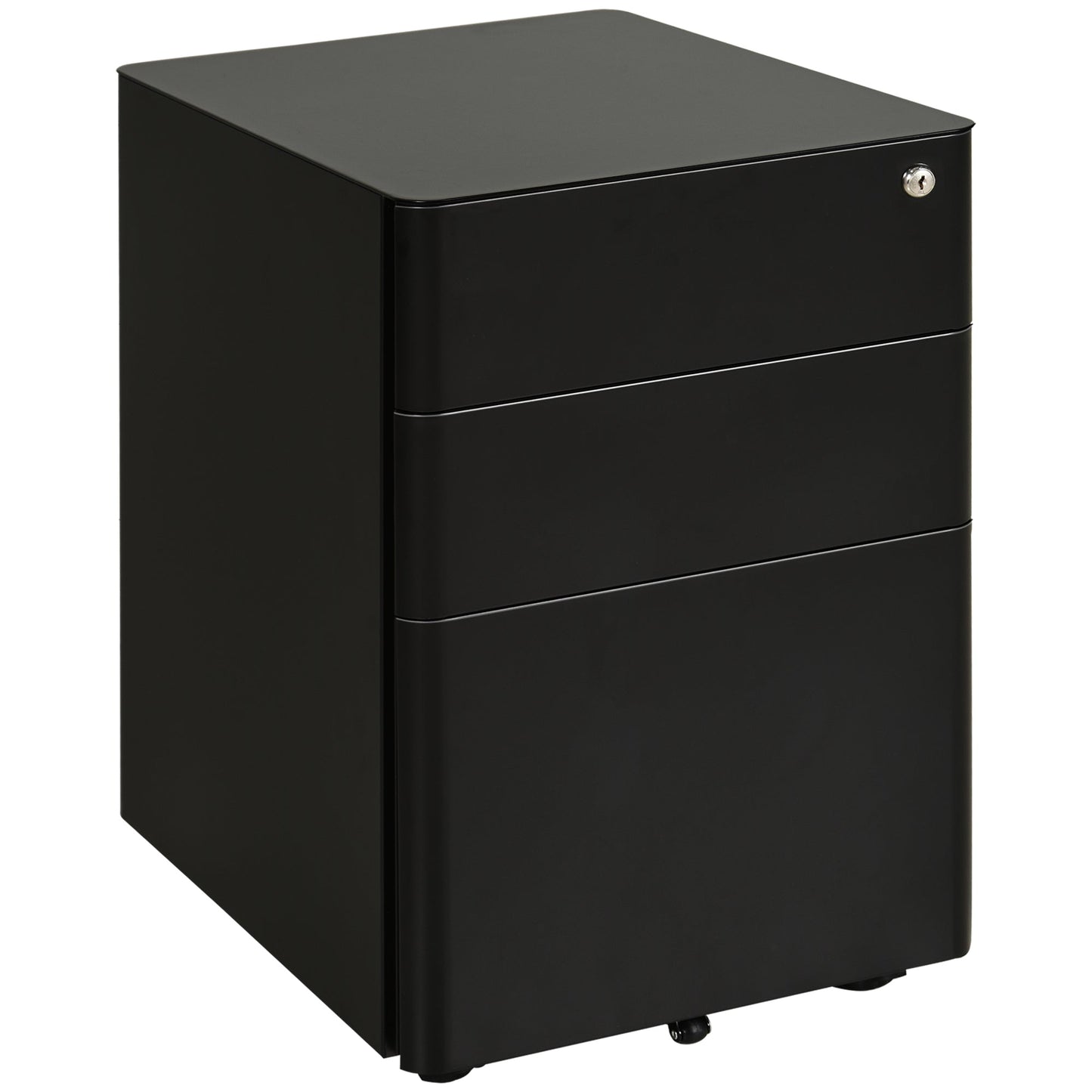 Vinsetto Lockable Cabinet, Rolling Filing Cabinet with 3 Drawers, Steel Office Drawer Unit for A4, Letter, Legal Sized Files