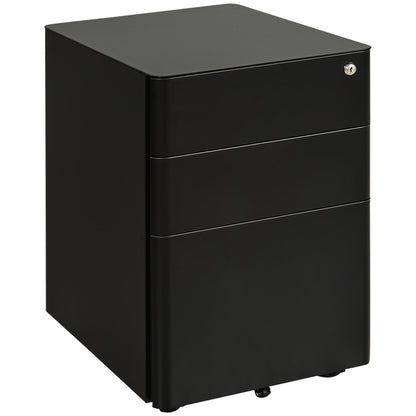 Vinsetto Lockable Cabinet, Rolling Filing Cabinet with 3 Drawers, Steel Office Drawer Unit for A4, Letter, Legal Sized Files