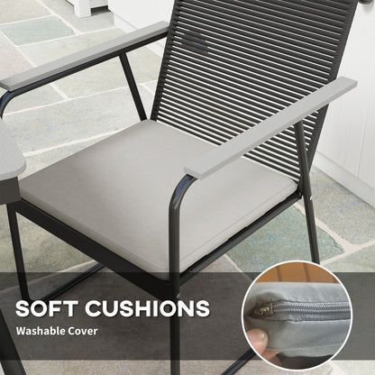 Outsunny 6 Seater Garden Dining Set with Soft Cushions, Rattan Backrest, Rectangular Plastic Top, Garden Furniture Set, Outdoor Dining Table and Chairs for Patio, Balcony, Poolside, Grey