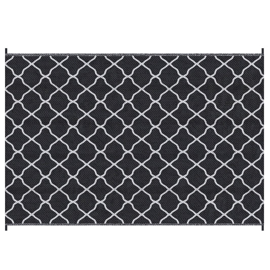 Outsunny Reversible Outdoor Rug, plastikowa mata słomiana z torbą transportową, kołki do mocowania na ziemi, do ogrodu, kempingu, pikniku, plaży, 182x274cm, czarny