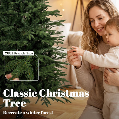 HOMCOM 180 cm Artificial Christmas Tree Full Hinged Xmas Tree Solid Pine Wood Stand, Green