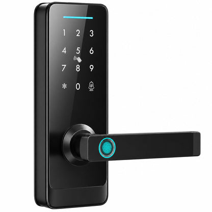 HOMCOM Smart Door Lock, 5-in-1 (Fingerprint/Passcode/Bluetooth APP/NFC Card/Key), Built-in Doorbell, Keyless Electronic Lock