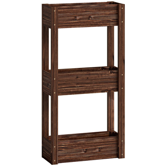 Outsunny 3-Tier Wooden Raised Planter, Raised Garden Bed on Legs with Drainage Holes and Bed Liner, Elevated Garden Planter