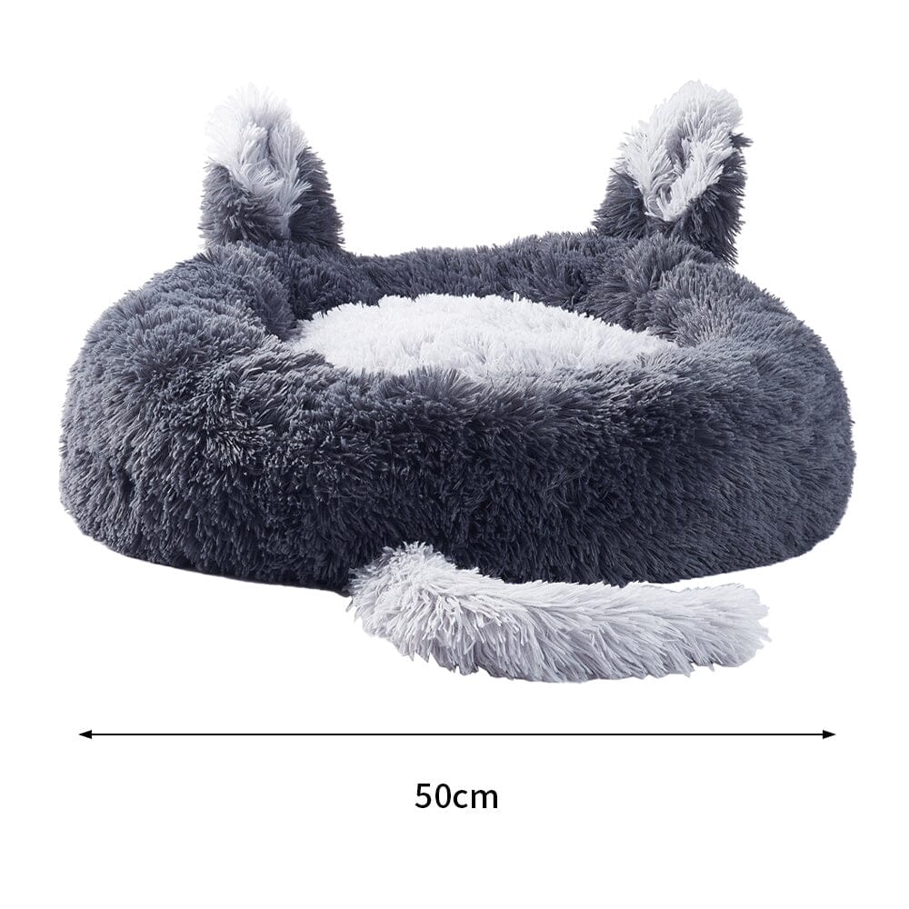 Round Plush Pet Dog Cat Calming Bed with Cute Ears