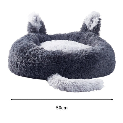 Round Plush Pet Dog Cat Calming Bed with Cute Ears