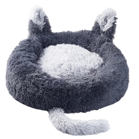 Round Plush Pet Dog Cat Calming Bed with Cute Ears