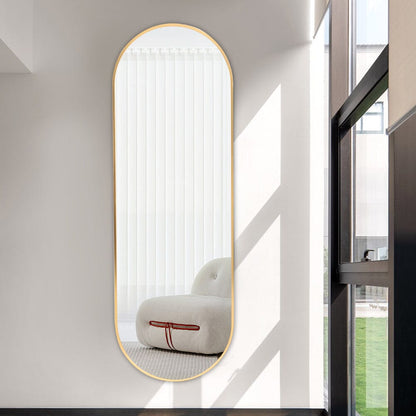 Sleek Contemporary Oval Metal Wall Mirror - Full-Length Design