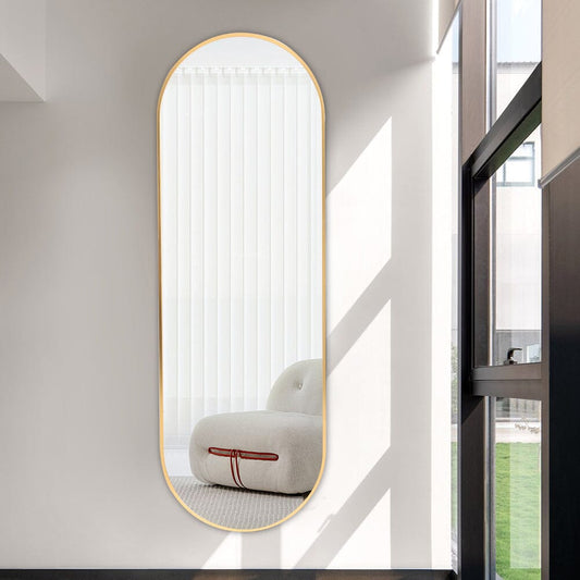 Sleek Contemporary Oval Metal Wall Mirror - Full-Length Design