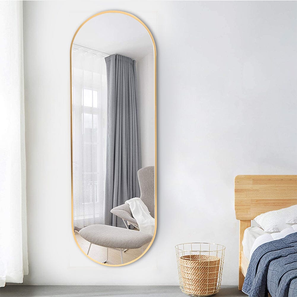 Sleek Contemporary Oval Metal Wall Mirror - Full-Length Design