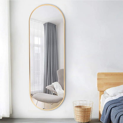 Sleek Contemporary Oval Metal Wall Mirror - Full-Length Design