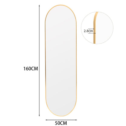 Sleek Contemporary Oval Metal Wall Mirror - Full-Length Design