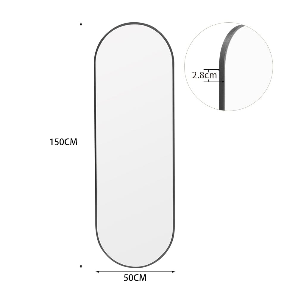 Sleek Contemporary Oval Metal Wall Mirror - Full-Length Design