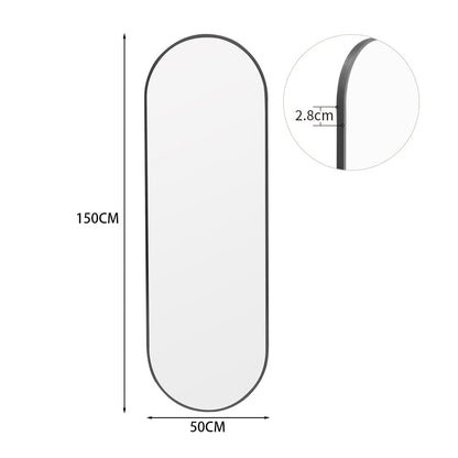 Sleek Contemporary Oval Metal Wall Mirror - Full-Length Design