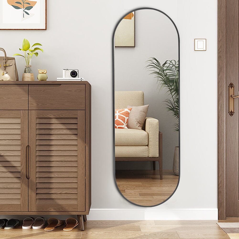 Sleek Contemporary Oval Metal Wall Mirror - Full-Length Design