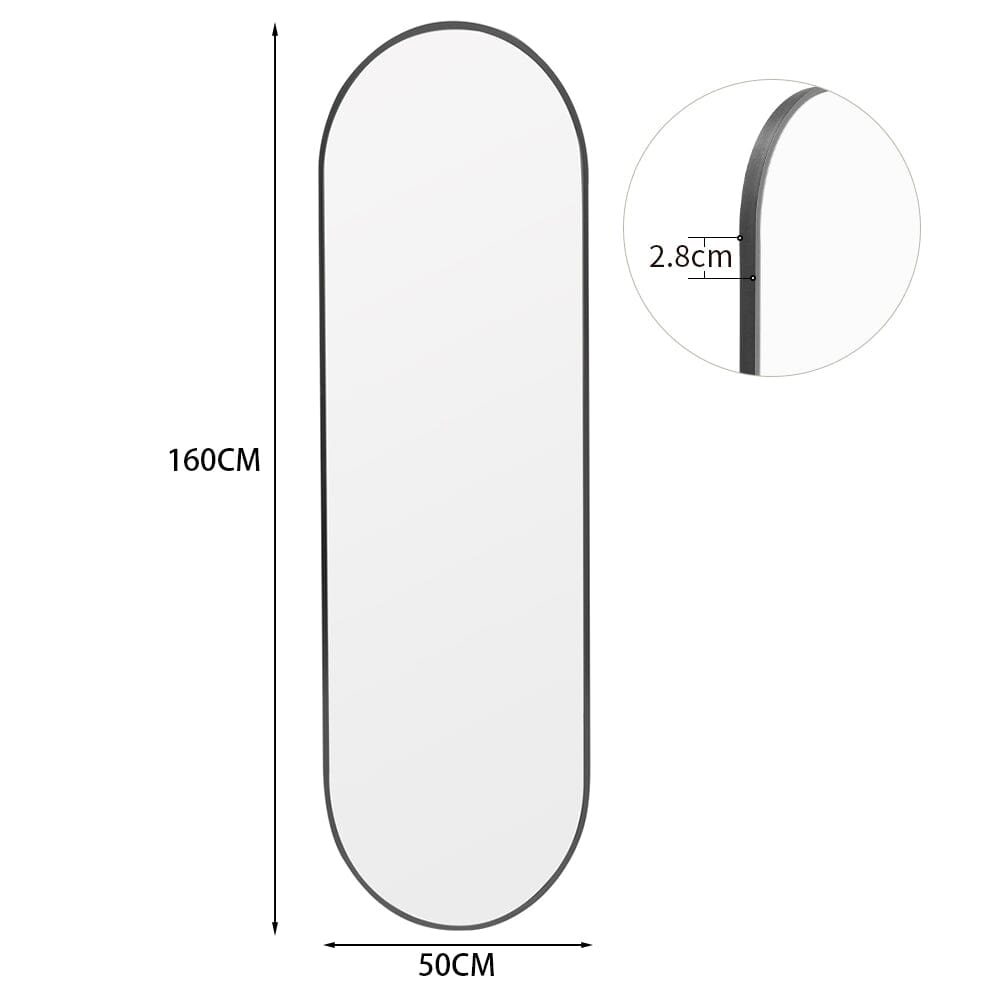 Sleek Contemporary Oval Metal Wall Mirror - Full-Length Design