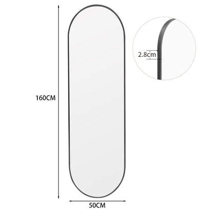 Sleek Contemporary Oval Metal Wall Mirror - Full-Length Design