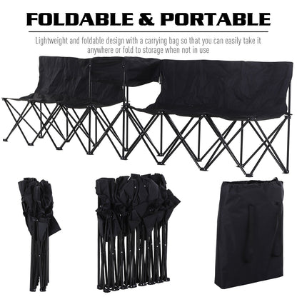 Outsunny 6 Seat Folding Sports Bench Portable Sports Team Bench Spectator Chair with Cooler Bag and Carrying Bag for Outdoor Picnic Camping - Black