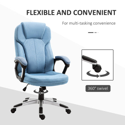 Vinsetto Office Chair, Linen Fabric Desk Chair, Height Adjustable Computer Chair with Padded Armrests, Swivel Wheels and Tilt Function, Blue