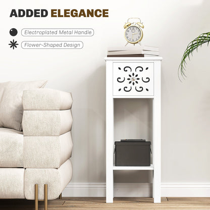HOMCOM Set of Two Elegant Floral Cut-Out Side Tables - White