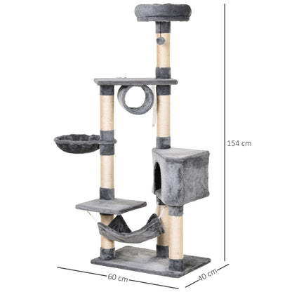 PawHut Cat Tree Condo Tower Multi-level Height 150CM  Kittens Activity Stand House with Toys & Various Scratching Posts