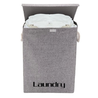 Grey Foldable Linen Laundry Baskets with Lid