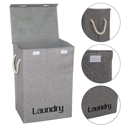 Grey Foldable Linen Laundry Baskets with Lid