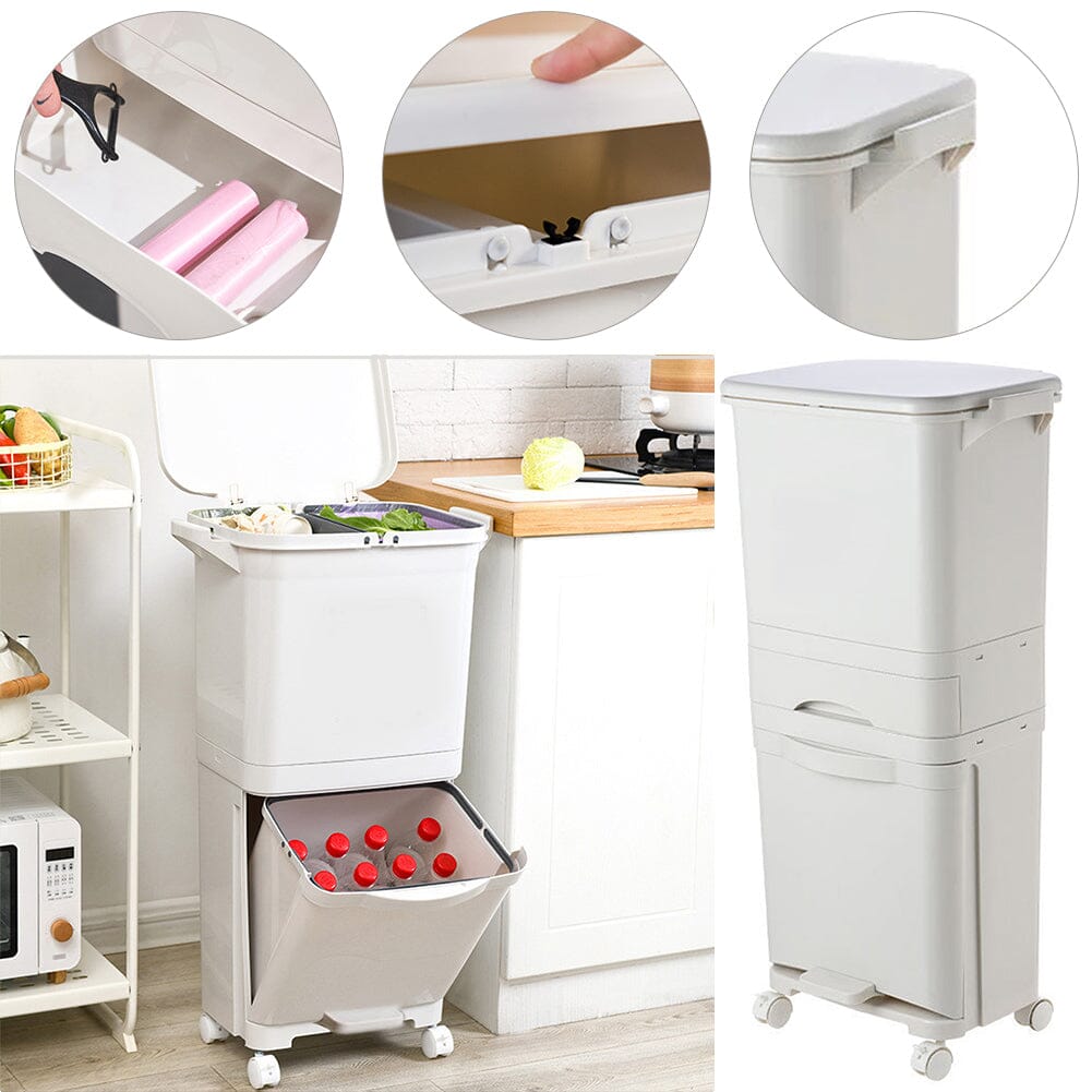 73 cm H White Rubbish Dustbin Recycling Bin Rubbish Trash Home Kitchen