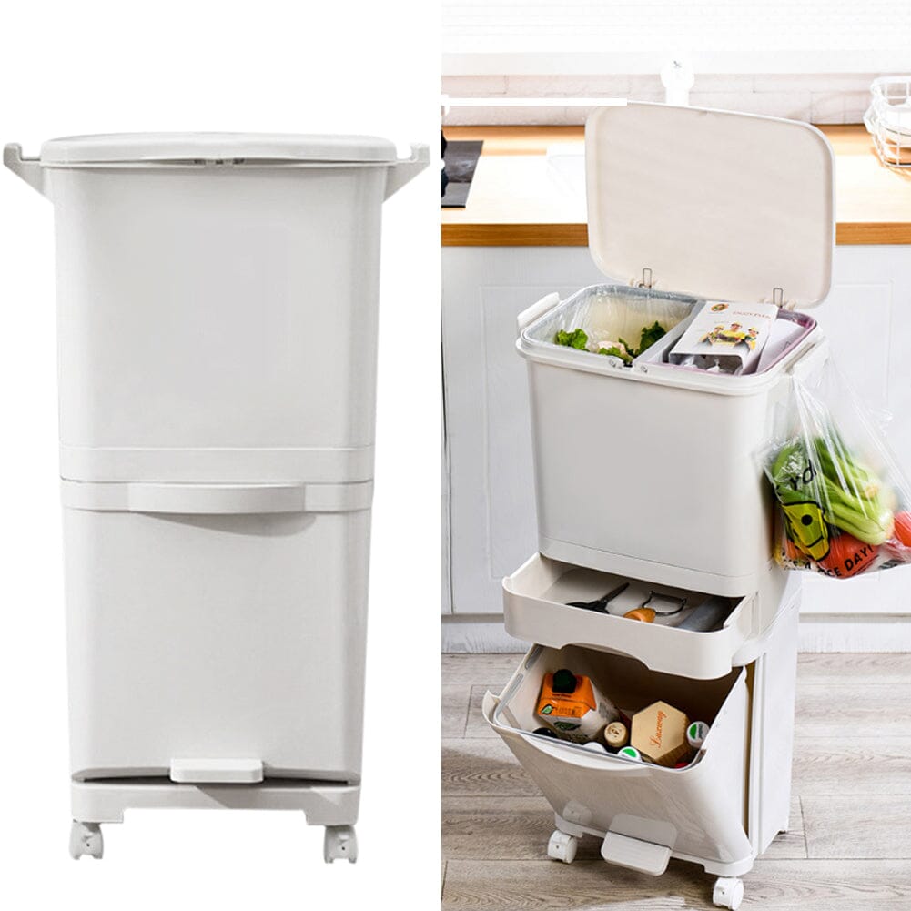 73 cm H White Rubbish Dustbin Recycling Bin Rubbish Trash Home Kitchen