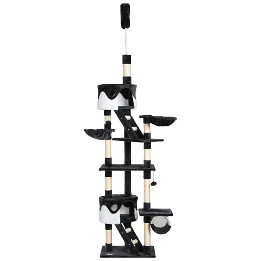 PawHut Floor-to-Ceiling Cat Tree for Indoor Cats, 240-260cm Adjustable Cat Tree - White