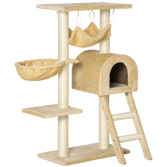 PawHut Cat Tree Tower dla kotów domowych Kitten Activity Centre Drapak z drabinką w kształcie hamaka - beżowy