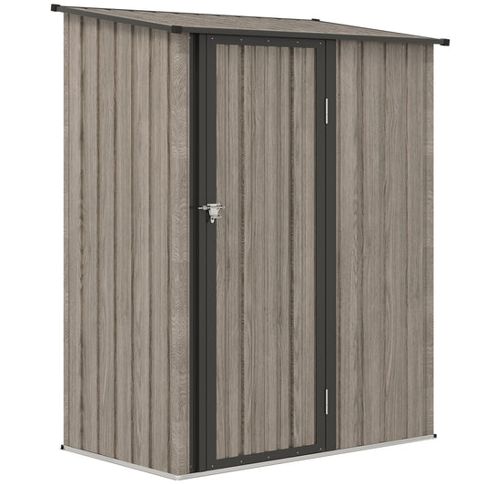 Outsunny 5ft x 3ft Metalowy ogrodowy schowek, zewnętrzny schowek na narzędzia ze spadzistym dachem, zamykane drzwi na narzędzia, sprzęt, jasnoszary