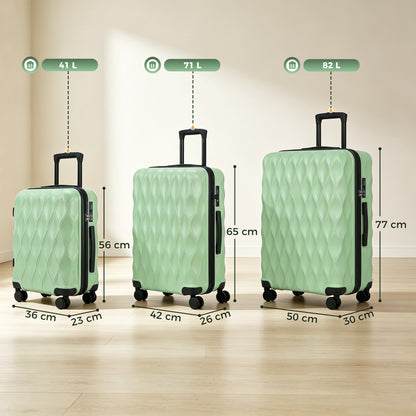 HOMCOM 3-Piece Suitcase Set, Hard Shell Carry On & Checked Luggage Set with TSA Lock, 20/24/28 Inch, Green
