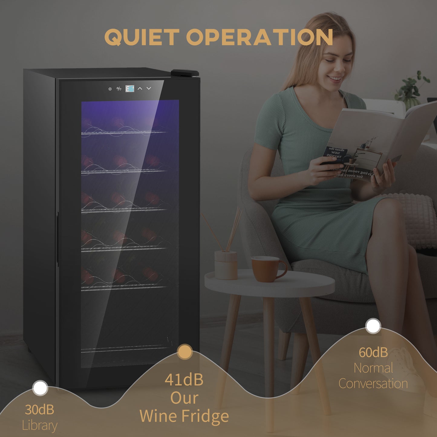 HOMCOM 50L Wine Cooler, 18 Bottles Freestanding Wine Fridge with Glass Door, LED Light, Temperature Control and Digital Touch Screen, Black