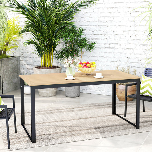 Stół ogrodowy Outsunny dla 6 osób, prostokątny stół jadalny na zewnątrz, 160 x 80 x 75 cm, z blatem z listew, metalowa rama, na balkon, taras, drewno tekowe