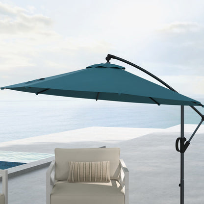 3 Metre Cantilever Banana Parasol / Cross Base / Crank Handle, Tilt And 8 Ribs, Round Hanging Patio Umbrella For Pool Garden Balcony - Blue