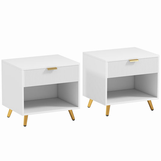 HOMCOM Bedside Tables Set of 2, Bedside Cabinets With Drawer and Open Compartment, Nightstands With Handle for Bedroom, Living Room, White