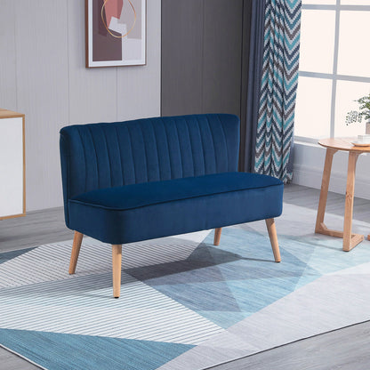 HOMCOM Nowoczesna aksamitna sofa dwuosobowa z drewnianą ramą, piankowym wypełnieniem, wysokim oparciem, miękka i wygodna, kompaktowa, niebieska