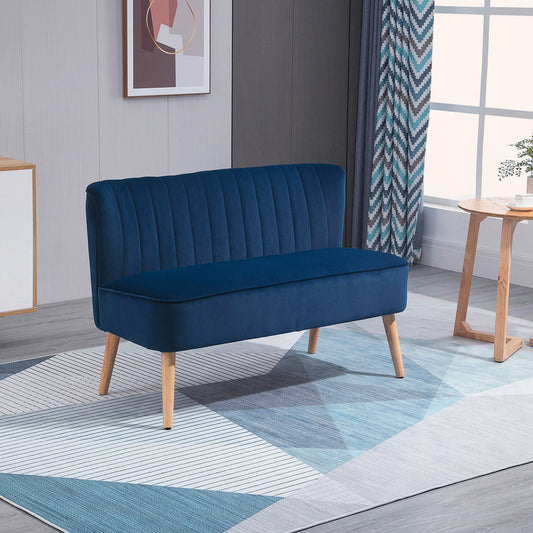 HOMCOM Nowoczesna aksamitna sofa dwuosobowa z drewnianą ramą, piankowym wypełnieniem, wysokim oparciem, miękka i wygodna, kompaktowa, niebieska