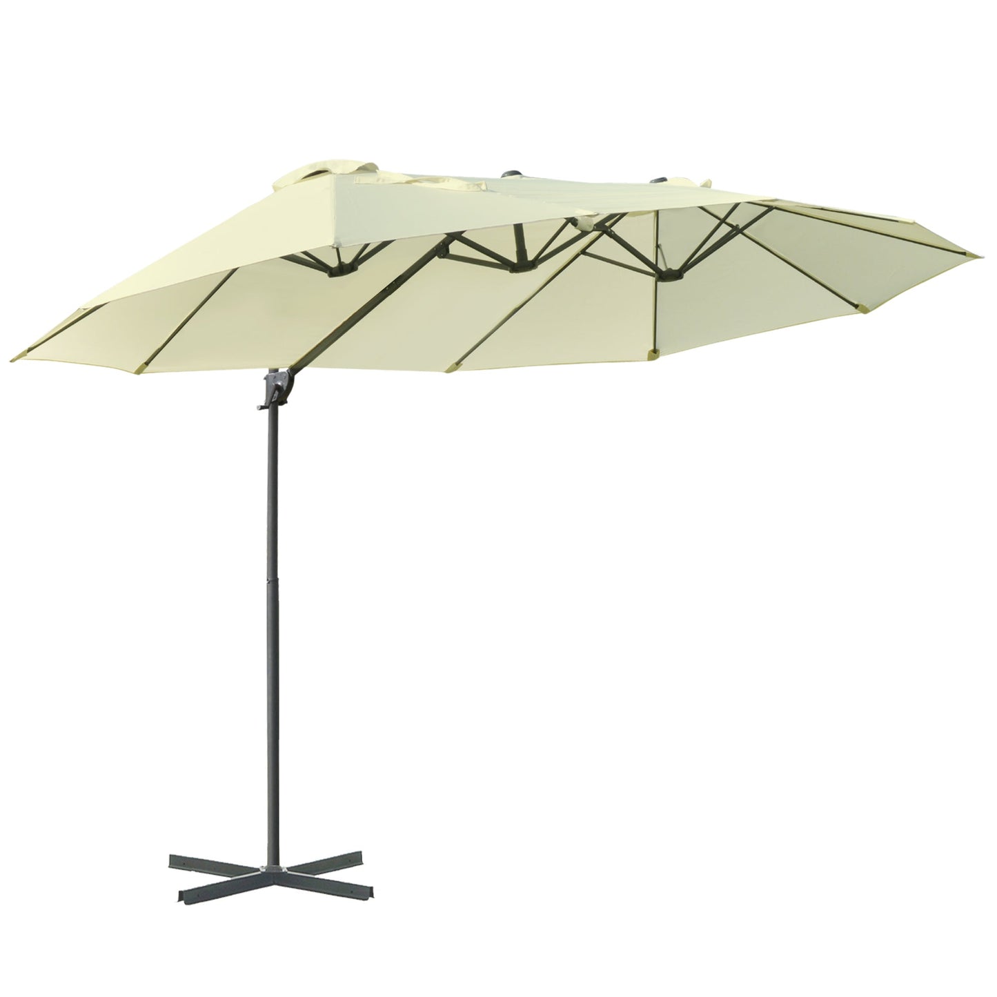 Outsunny Double Canopy Offset Parasol Umbrella Garden Shade w/ Steel Pole 12 Ribs Beige