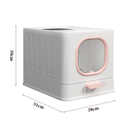 Enclosed Folding Cat Litter Box Toilet with Scoop