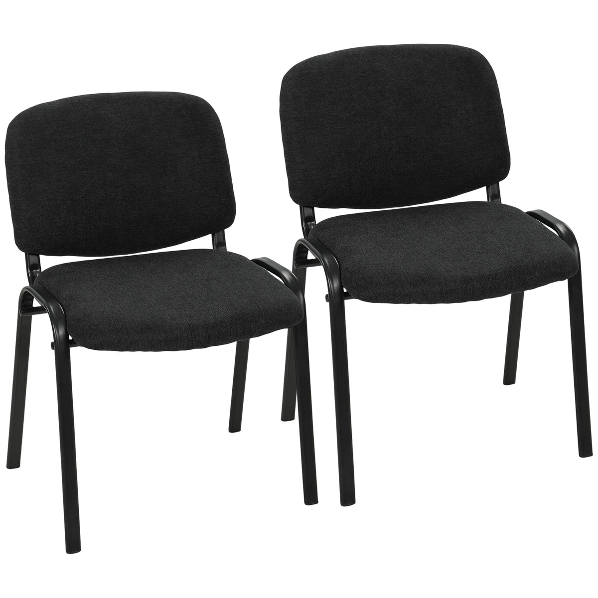 HOMCOM Linen-Look Fabric Reception Chairs, Stackable Meeting Chairs Set of 2 with Backrest, Padded Seat for Office, Black