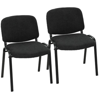HOMCOM Linen-Look Fabric Reception Chairs, Stackable Meeting Chairs Set of 2 with Backrest, Padded Seat for Office, Black