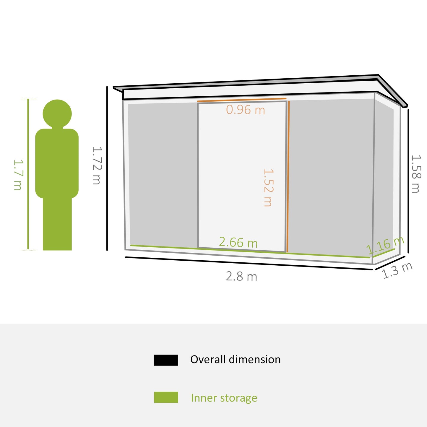 Outsunny 9 x 4.5 ft Pent Roof Metal Garden Storage Shed Corrugated Steel Tool Box with Foundation Ventilation & Doors, Light Green