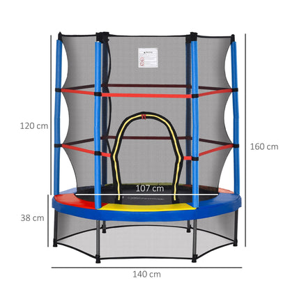 5.2FT/63 Inch Kids Trampoline with Enclosure Net Steel Frame Indoor Round Bouncer Rebounder Age 3 to 6 Years Old Multi-color