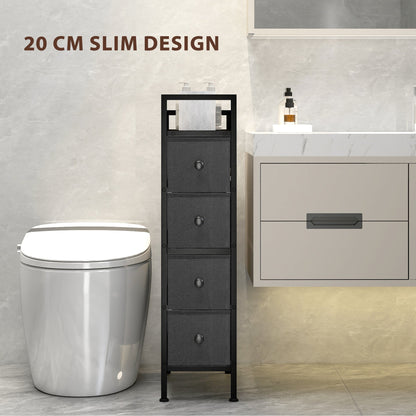 HOMCOM 4 Drawer Fabric Dresser Chest of Drawers, Slim Storage Cabinet with Steel Frame for Small Spaces, Bedroom, Black