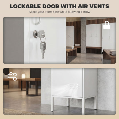 HOMCOM Metal Locker Cabinet with Hanging Rod, Lock and Key, Single Locker Storage Cabinet with Shelf, White